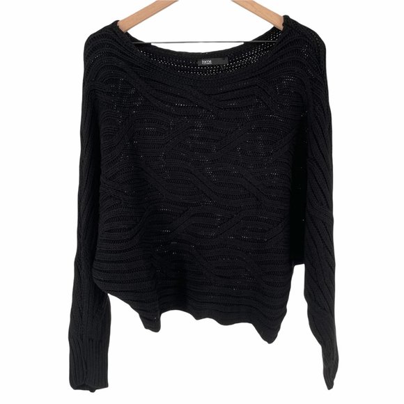 Fame Istanbul Sweaters - Fame Istanbul black cropped boatneck chunky knit relaxed dolman sweater one size